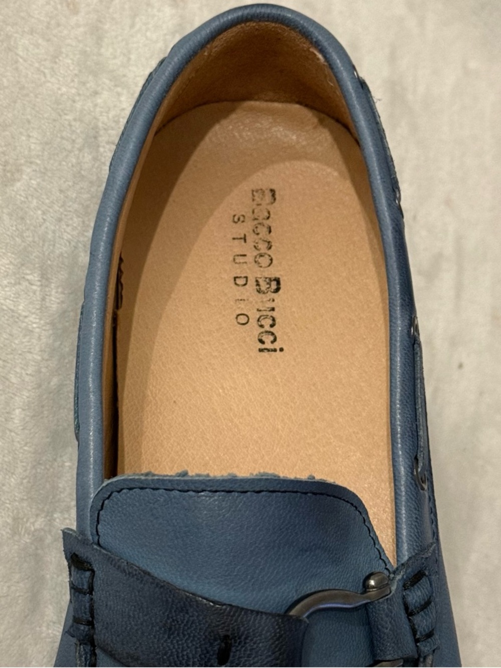 Bacco Bucci Studio Palm Beach Blue Leather Driving Loafers - Picture 7 of 14